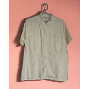 Vintage Susan Bristol Linen Cotton White Button Down Blouse Womens 16 XL Cottage